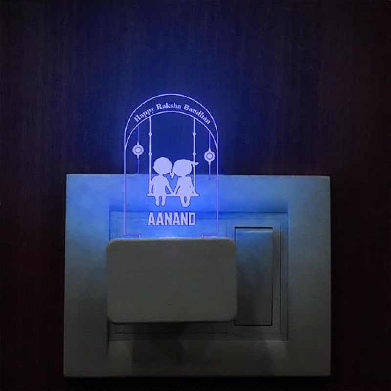 Personalized Happy Raksha Bandhan Plug Lamp Customized with Name  Gift for Bhai  Raksha Bandhan Gift for Bhai  Gift for Siblings