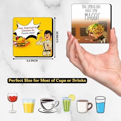 Set of 4 Printed Wooden Coaster for Tea Cups, Coffee Mugs, Glasses and Bottles  Home and Kitchen, Office Table Decor  Dining Table Decor Accessories (Funny Quotes Coasters)