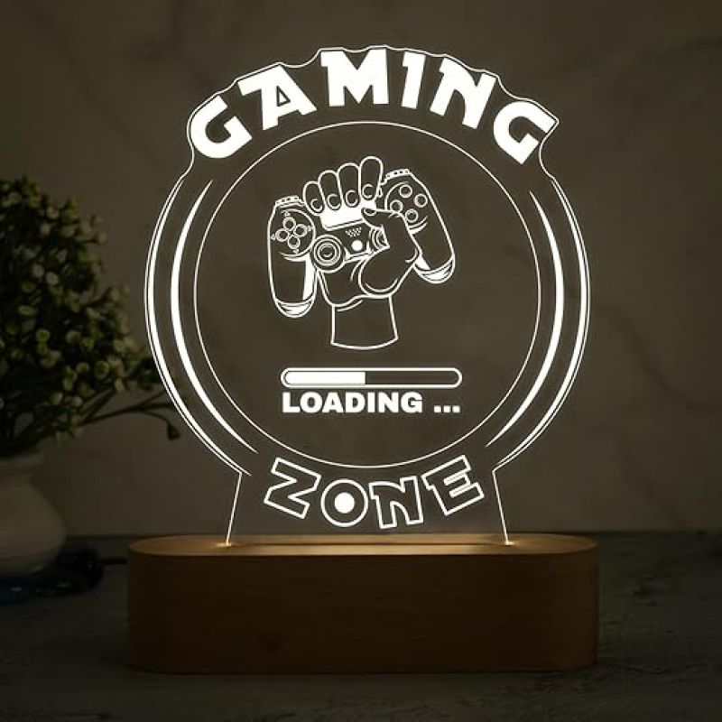 Gaming Zone Night Lamp | 3D Illusion Game Controller Night Lamp Table with Warm White Light  Gaming Room Decor Light  Gift for Gamer  Birthday Gift