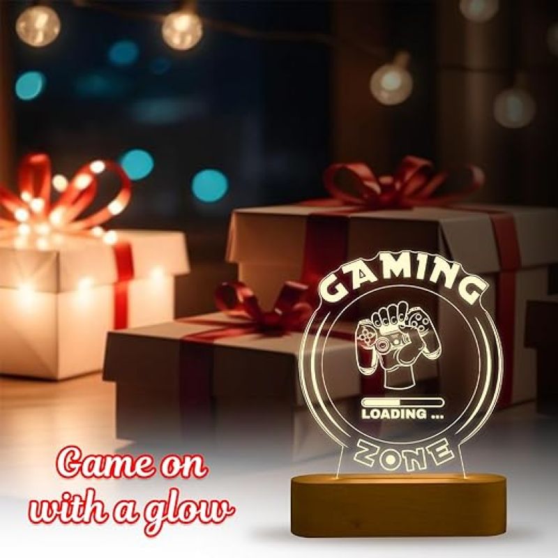 Gaming Zone Night Lamp | 3D Illusion Game Controller Night Lamp Table with Warm White Light  Gaming Room Decor Light  Gift for Gamer  Birthday Gift