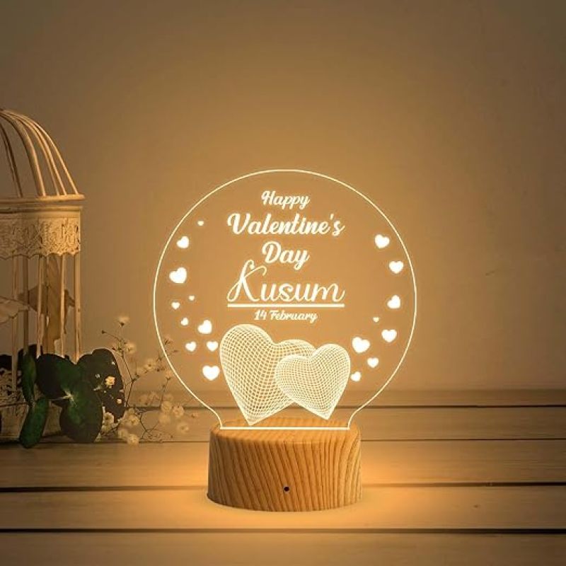 Happy Valentine Day Personalized Name Night Lamp with Warm White Light   Valentine Day Gift for Couple Wife Husband Boyfriend Girlfriend