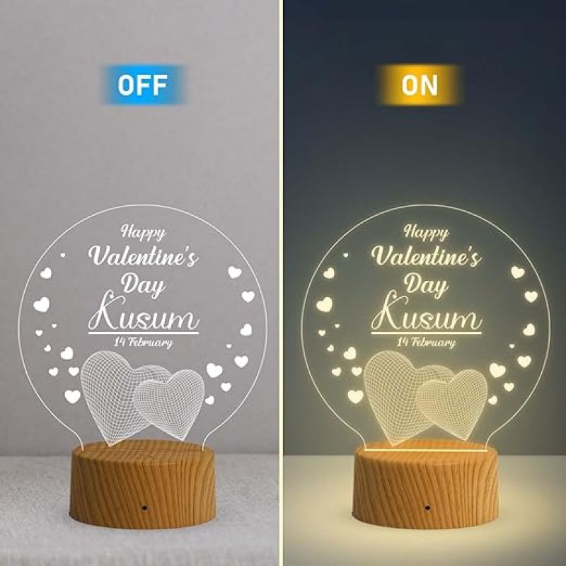 Happy Valentine Day Personalized Name Night Lamp with Warm White Light   Valentine Day Gift for Couple Wife Husband Boyfriend Girlfriend