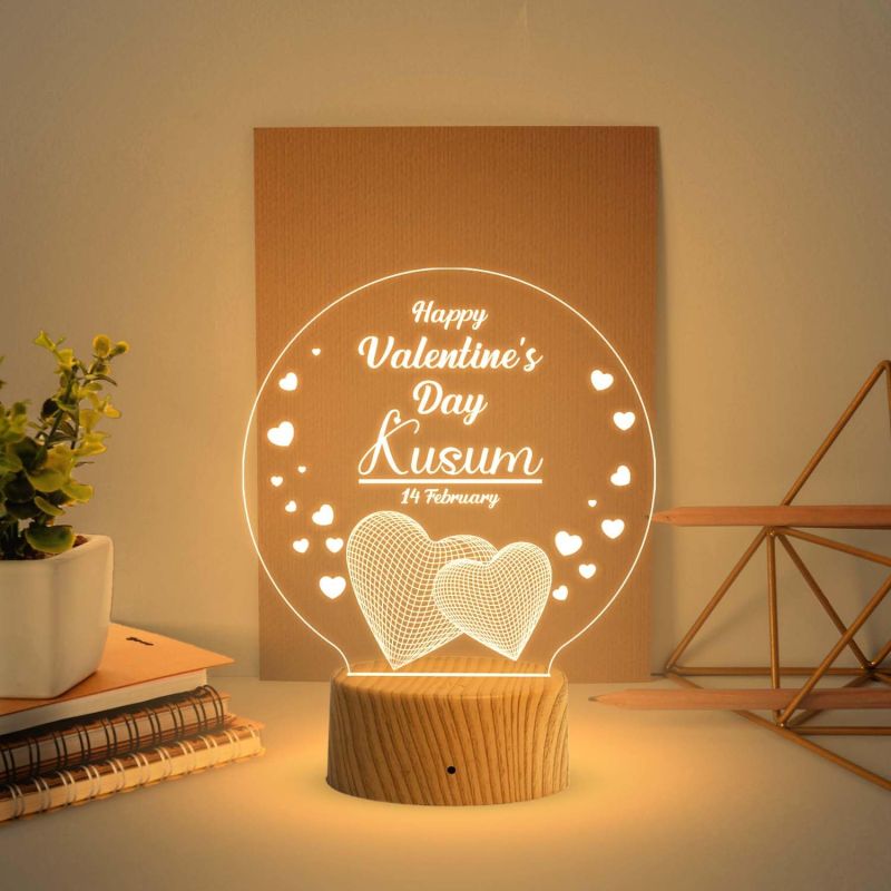 Happy Valentine Day Personalized Name Night Lamp with Warm White Light   Valentine Day Gift for Couple Wife Husband Boyfriend Girlfriend