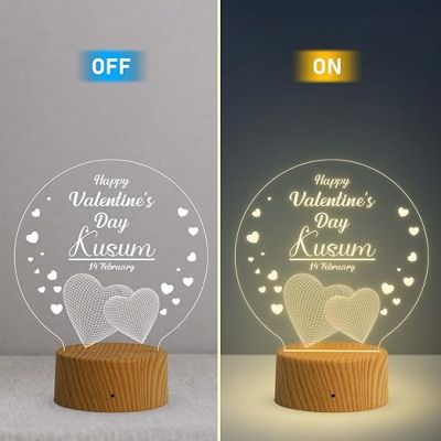 Happy Valentine Day Personalized Name Night Lamp with Warm White Light   Valentine Day Gift for Couple Wife Husband Boyfriend Girlfriend