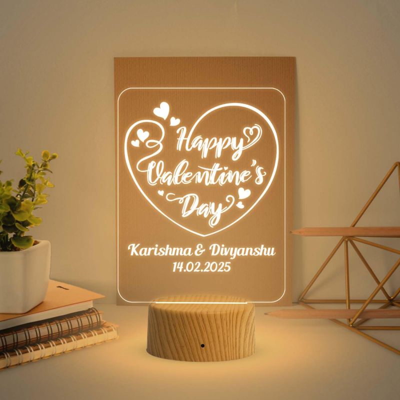 Personalized Happy Valentine Day Acrylic Led Desk Table  Customized with Name & Date  Warm White Light   Gift for Couple  Best Gift for Valentine Day