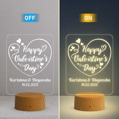 Personalized Happy Valentine Day Acrylic Led Desk Table  Customized with Name & Date  Warm White Light   Gift for Couple  Best Gift for Valentine Day