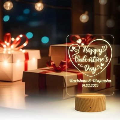 Personalized Happy Valentine Day Acrylic Led Desk Table  Customized with Name & Date  Warm White Light   Gift for Couple  Best Gift for Valentine Day