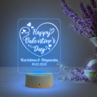 Personalized Happy Valentine Day Acrylic Led Desk Table | Customized with Name & Date  Automatic Color Changing Light  Gift for Couple  Best Gift for Valentine Day