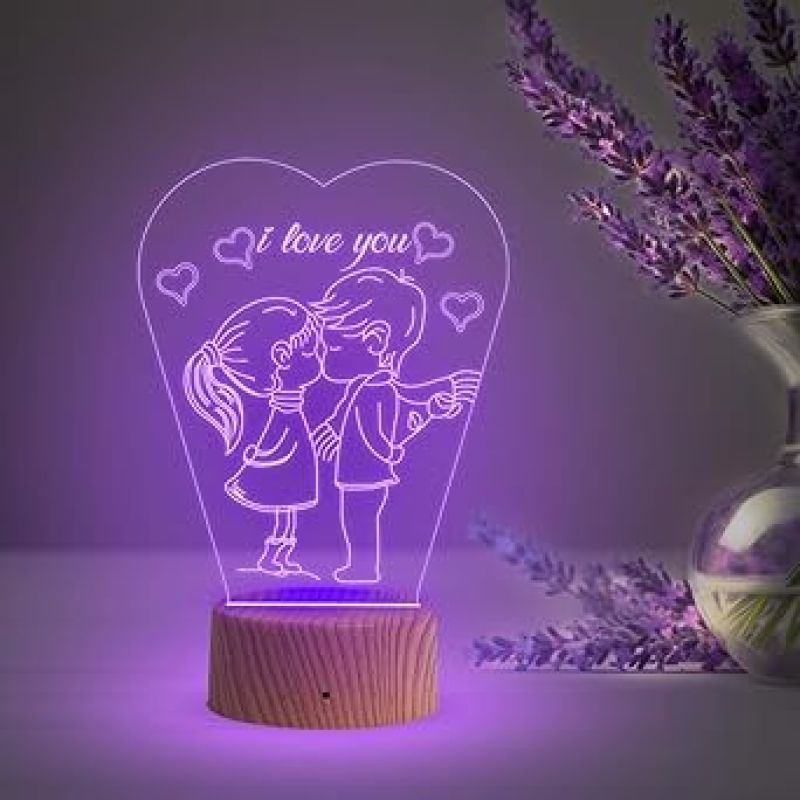 3D Illusion I Love You Night Lamp  Gift for Valentine Day  Couple Bedside Desk Table Lamp with Automatic Color Changing Light Gift for Wife