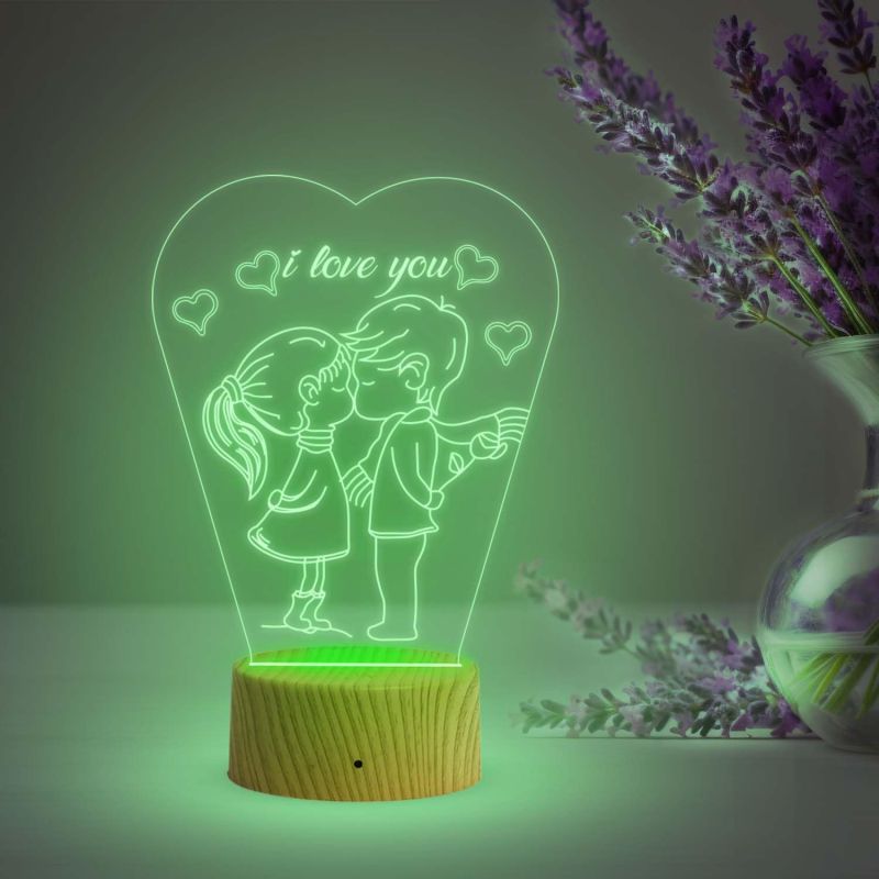 3D Illusion I Love You Night Lamp  Gift for Valentine Day  Couple Bedside Desk Table Lamp with Automatic Color Changing Light Gift for Wife