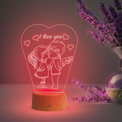 3D Illusion I Love You Night Lamp  Gift for Valentine Day  Couple Bedside Desk Table Lamp with Automatic Color Changing Light Gift for Wife
