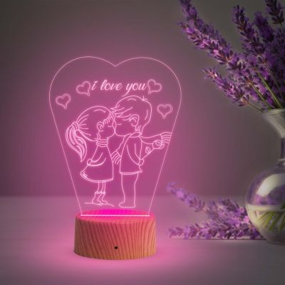 3D Illusion I Love You Night Lamp  Gift for Valentine Day  Couple Bedside Desk Table Lamp with Automatic Color Changing Light Gift for Wife