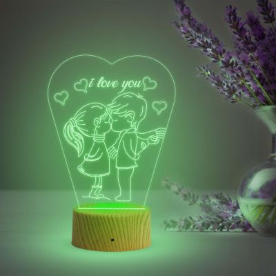 3D Illusion I Love You Night Lamp  Gift for Valentine Day  Couple Bedside Desk Table Lamp with Automatic Color Changing Light Gift for Wife