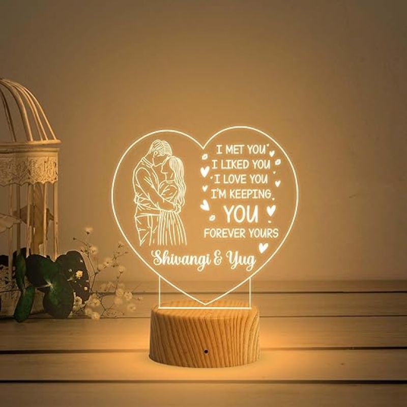 Personalized Heart Led Night Lamp with Warm White Light   Customized Couple Name Lamp  Gift for Loveable Person & Valentine Day Gift
