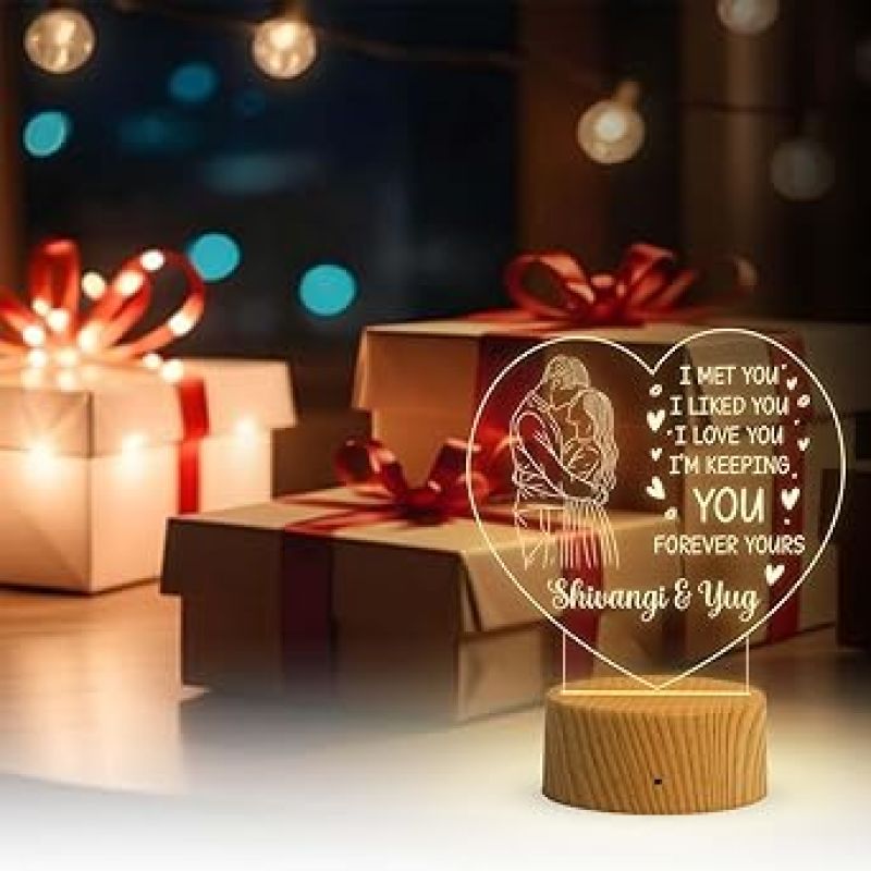 Personalized Heart Led Night Lamp with Warm White Light   Customized Couple Name Lamp  Gift for Loveable Person & Valentine Day Gift