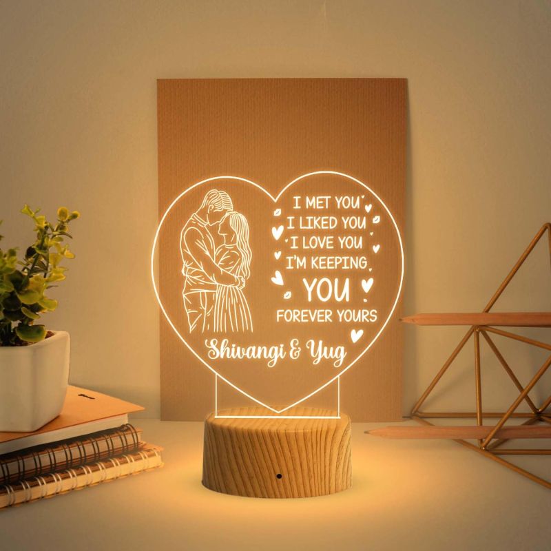 Personalized Heart Led Night Lamp with Warm White Light   Customized Couple Name Lamp  Gift for Loveable Person & Valentine Day Gift
