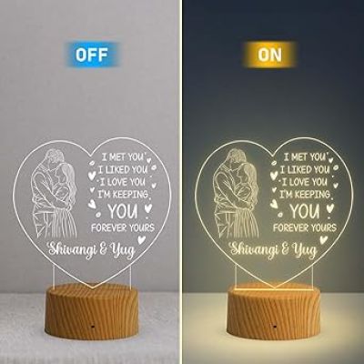 Personalized Heart Led Night Lamp with Warm White Light   Customized Couple Name Lamp  Gift for Loveable Person & Valentine Day Gift