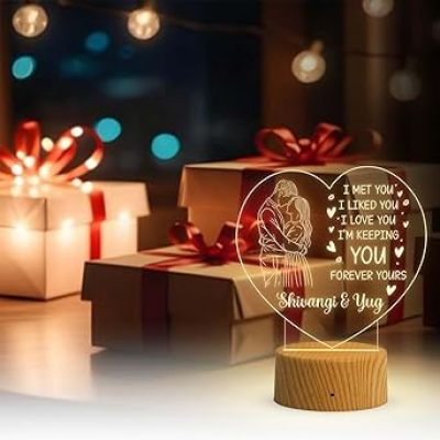 Personalized Heart Led Night Lamp with Warm White Light   Customized Couple Name Lamp  Gift for Loveable Person & Valentine Day Gift