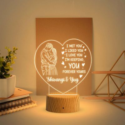 Personalized Heart Led Night Lamp with Warm White Light   Customized Couple Name Lamp  Gift for Loveable Person & Valentine Day Gift
