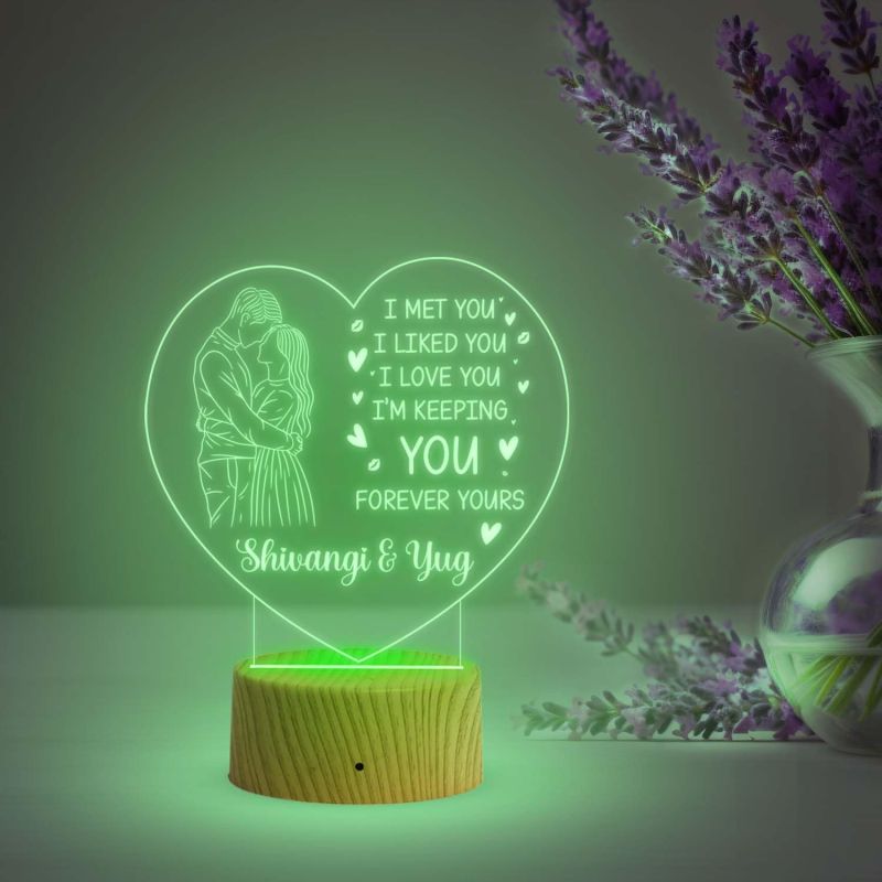 Personalized Heart Led Night Lamp with Automatic Color Changing Light  Customized Couple Name Lamp  Gift for Loveable Person & Valentine Day Gift