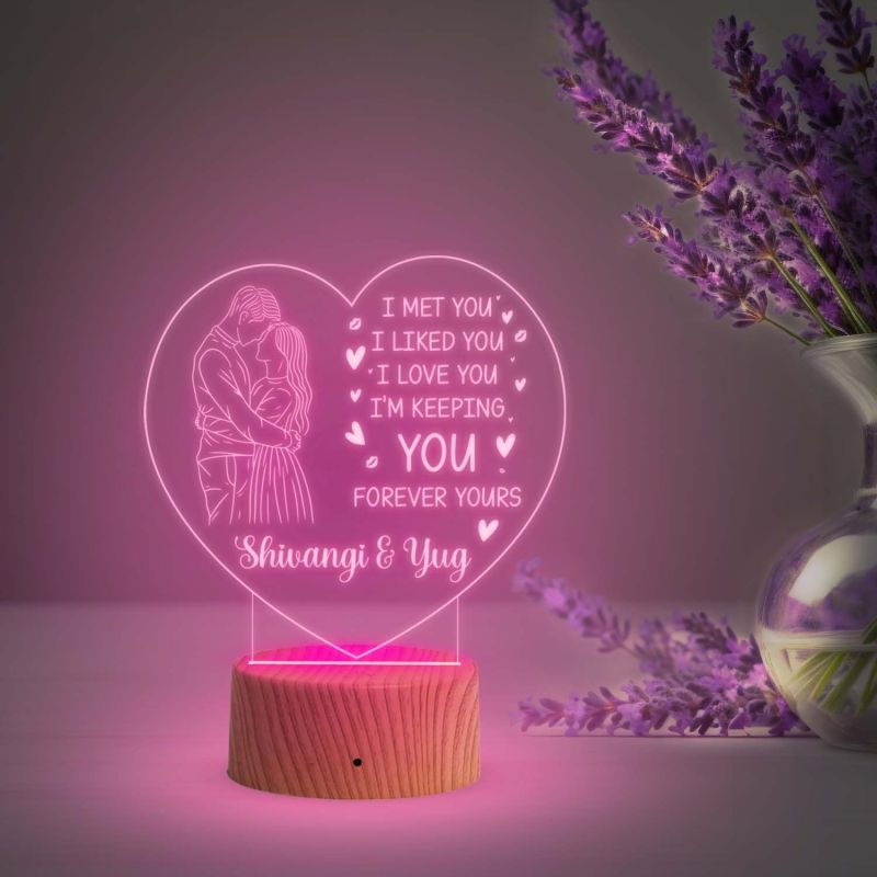 Personalized Heart Led Night Lamp with Automatic Color Changing Light  Customized Couple Name Lamp  Gift for Loveable Person & Valentine Day Gift