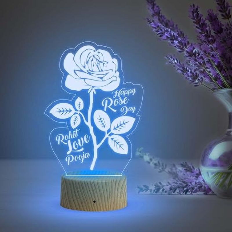 Personalized Happy Rose Day Night Lamp with Automatic Color Changing Light  Couple Name Lamp  Gift for Wife Girlfriend Boyfriend Husband