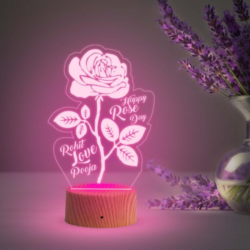 Personalized Happy Rose Day Night Lamp with Automatic Color Changing Light  Couple Name Lamp  Gift for Wife Girlfriend Boyfriend Husband