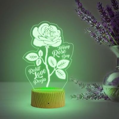 Personalized Happy Rose Day Night Lamp with Automatic Color Changing Light  Couple Name Lamp  Gift for Wife Girlfriend Boyfriend Husband