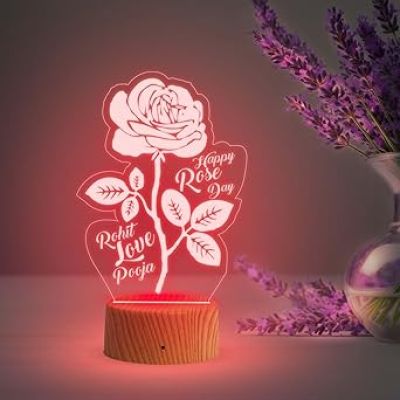 Personalized Happy Rose Day Night Lamp with Automatic Color Changing Light  Couple Name Lamp  Gift for Wife Girlfriend Boyfriend Husband