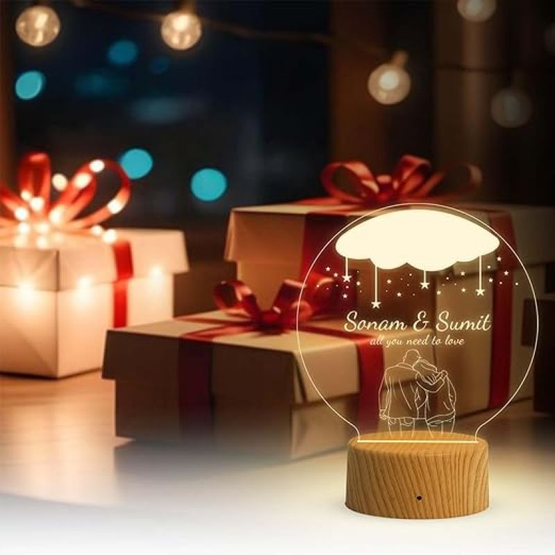 Personalized Couple Nama Acrylic Led Night Lamp with Warm White Light  Gift for Valentine Day, Anniversary & Birthday