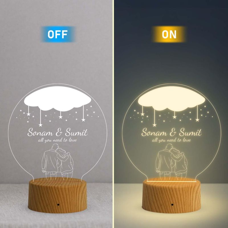 Personalized Couple Nama Acrylic Led Night Lamp with Warm White Light  Gift for Valentine Day, Anniversary & Birthday
