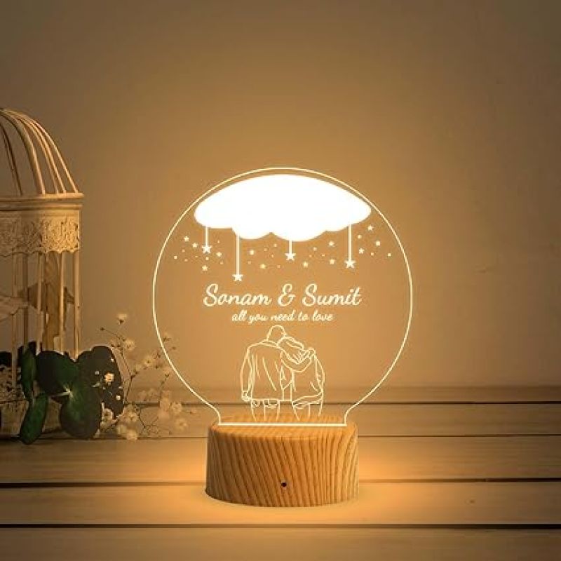 Personalized Couple Nama Acrylic Led Night Lamp with Warm White Light  Gift for Valentine Day, Anniversary & Birthday