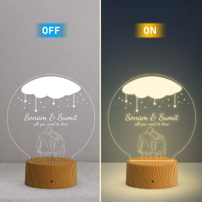 Personalized Couple Nama Acrylic Led Night Lamp with Warm White Light  Gift for Valentine Day, Anniversary & Birthday
