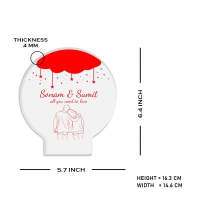 Personalized Couple Nama Acrylic Led Night Lamp with Warm White Light  Gift for Valentine Day, Anniversary & Birthday