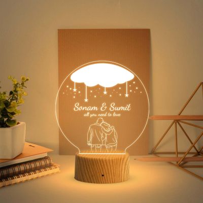 Personalized Couple Nama Acrylic Led Night Lamp with Warm White Light  Gift for Valentine Day, Anniversary & Birthday