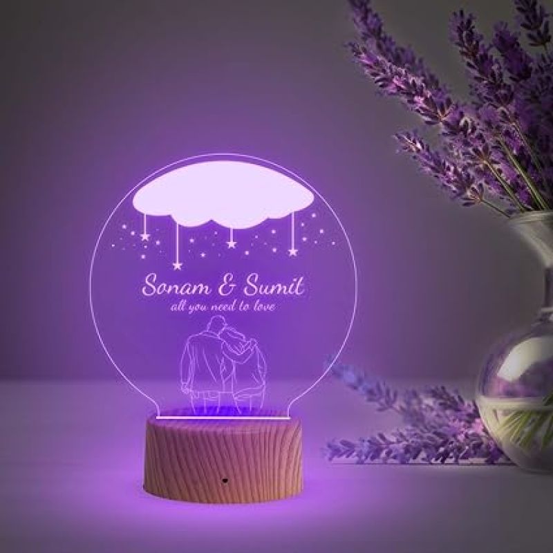 Personalized Couple Nama Acrylic Led Night Lamp with 7 Color Changing Light  Gift for Valentine Day, Anniversary & Birthday