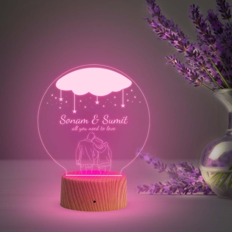 Personalized Couple Nama Acrylic Led Night Lamp with 7 Color Changing Light  Gift for Valentine Day, Anniversary & Birthday