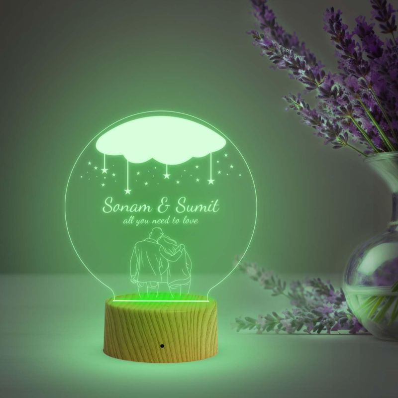 Personalized Couple Nama Acrylic Led Night Lamp with 7 Color Changing Light  Gift for Valentine Day, Anniversary & Birthday