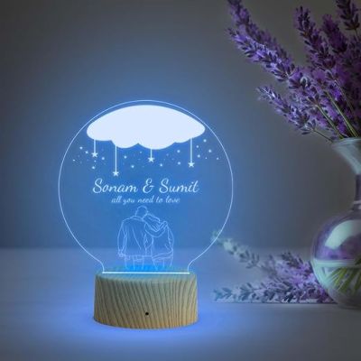 Personalized Couple Nama Acrylic Led Night Lamp with 7 Color Changing Light  Gift for Valentine Day, Anniversary & Birthday