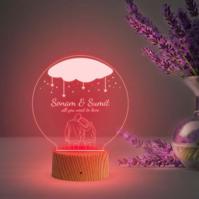 Personalized Couple Nama Acrylic Led Night Lamp with 7 Color Changing Light  Gift for Valentine Day, Anniversary & Birthday