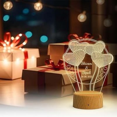 3D Illusion Personalized Couple Name Night Lamp with Warm White Light  Lamp Gift for Couple Birthday, Anniversary, Wedding, Engagement