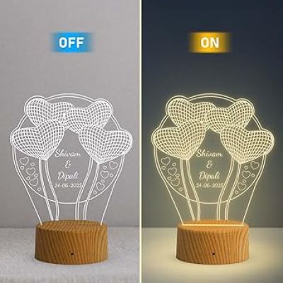 3D Illusion Personalized Couple Name Night Lamp with Warm White Light  Lamp Gift for Couple Birthday, Anniversary, Wedding, Engagement