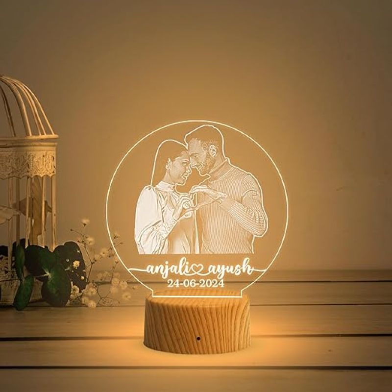 Customized Couple Photo Led Lamp with Warm White Lamp  Newly Married Couple Gift  Anniversary Gift for Wife  Birthday Gift