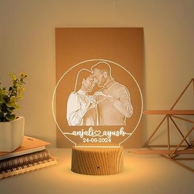 Customized Couple Photo Led Lamp with Warm White Lamp  Newly Married Couple Gift  Anniversary Gift for Wife  Birthday Gift