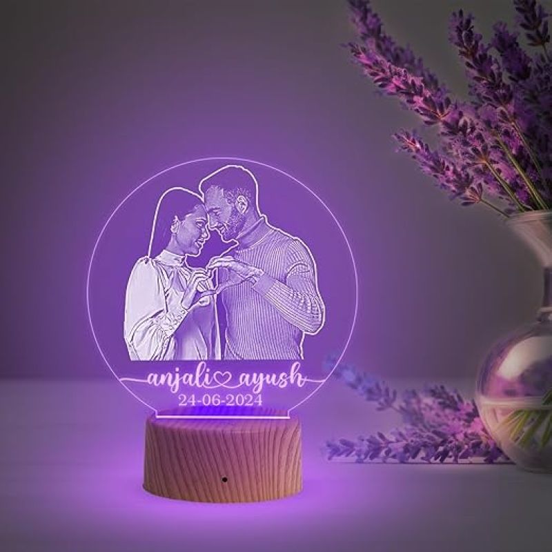 Customized Couple Photo Led Lamp with Multicolored Lamp  Newly Married Couple Gift  Anniversary Gift for Wife  Birthday Gift