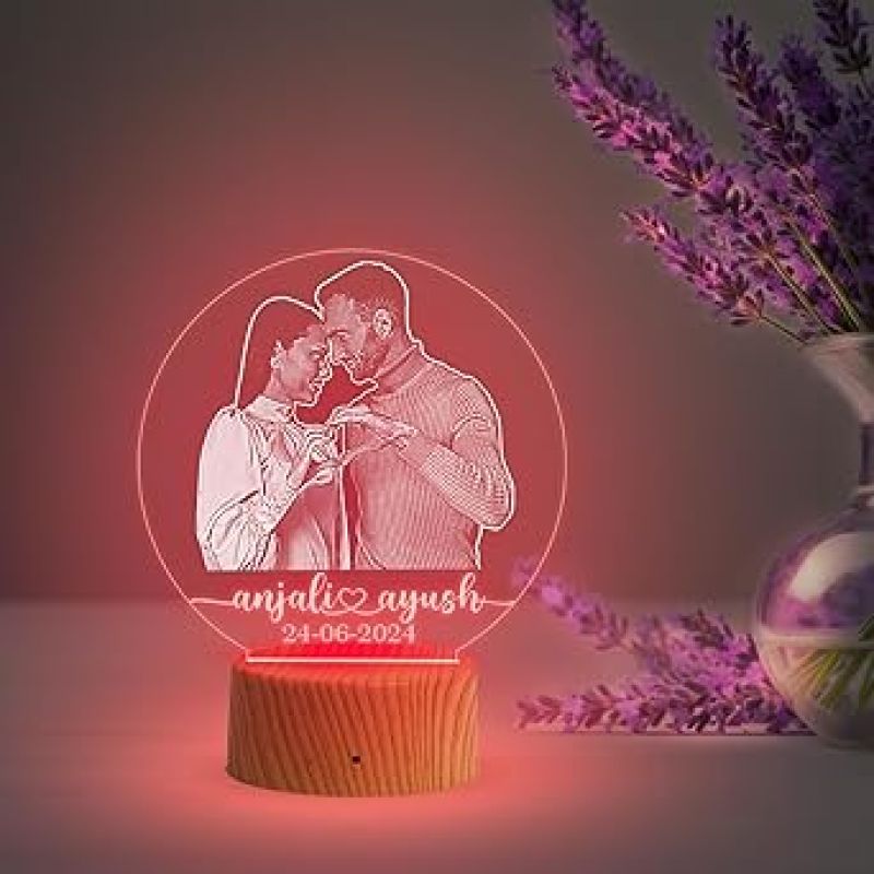 Customized Couple Photo Led Lamp with Multicolored Lamp  Newly Married Couple Gift  Anniversary Gift for Wife  Birthday Gift