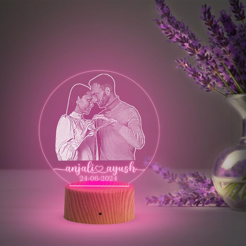 Customized Couple Photo Led Lamp with Multicolored Lamp  Newly Married Couple Gift  Anniversary Gift for Wife  Birthday Gift