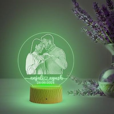 Customized Couple Photo Led Lamp with Multicolored Lamp  Newly Married Couple Gift  Anniversary Gift for Wife  Birthday Gift