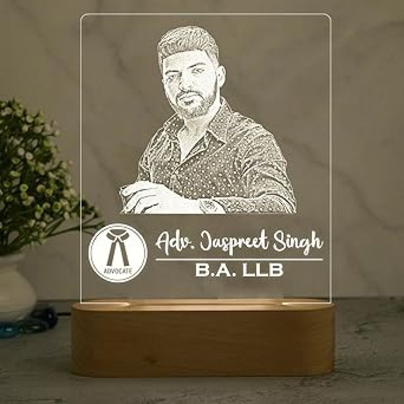 Personalized Advocate Night Lamp Customized with Name & Photo  Warm White Light & Wooden Base  Gift for Advocate & Lawyer  Thankyou Gift for Lawyer (Design 1)