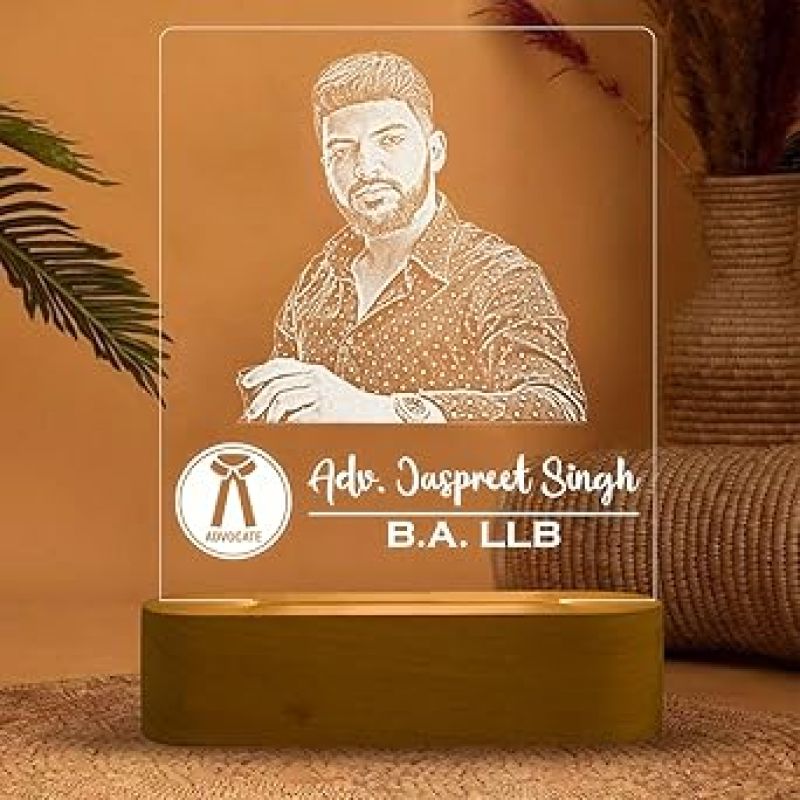 Personalized Advocate Night Lamp Customized with Name & Photo  Warm White Light & Wooden Base  Gift for Advocate & Lawyer  Thankyou Gift for Lawyer (Design 1)